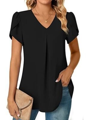 Elegant Casual Neon V Neck Petal Sleeve Blouse - Image 6