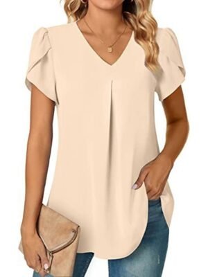 Elegant Casual Neon V Neck Petal Sleeve Blouse - Image 7
