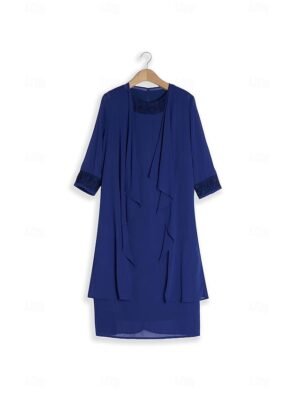 Elegant Casual Plain Crew Neck 3/4 Sleeve Midi Dress - Image 14