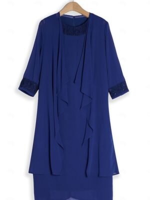 Elegant Casual Plain Crew Neck 3/4 Sleeve Midi Dress - Image 2