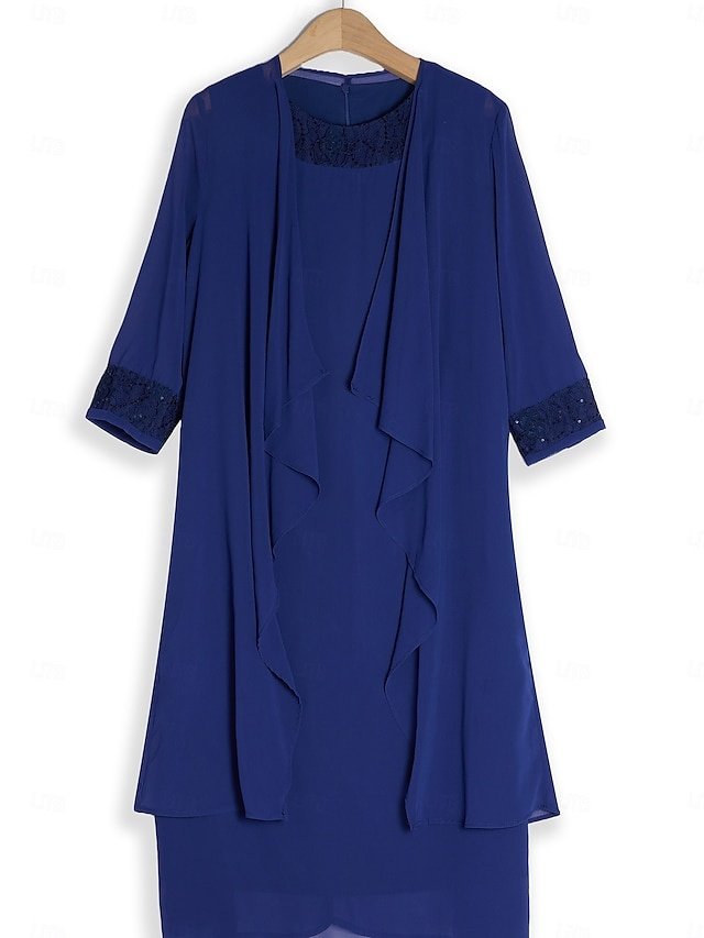 Elegant Casual Plain Crew Neck 3/4 Sleeve Midi Dress - Image 2