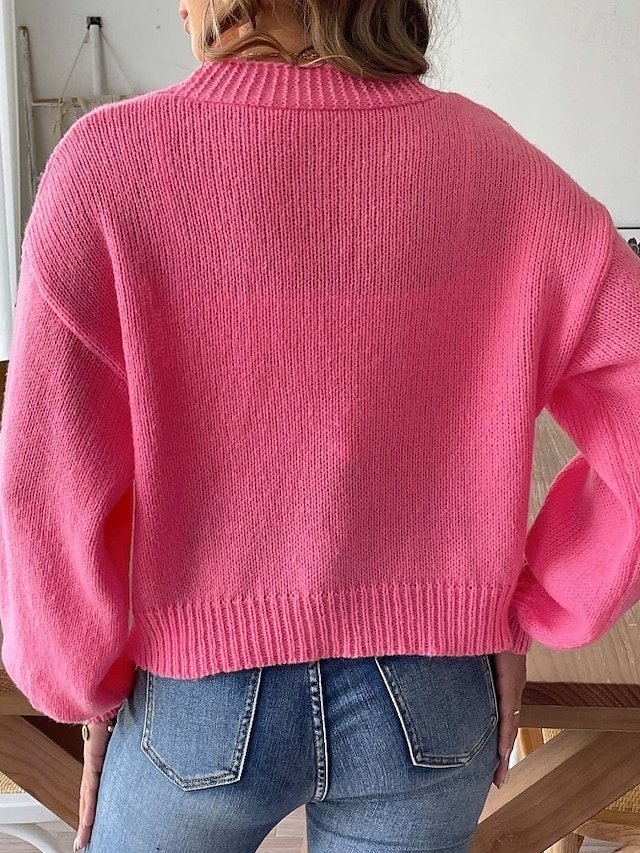 Elegant Casual Ribbed V Neck Beaded Long Sleeve Regular Knit Cardigan - Image 2