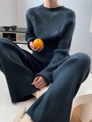 Elegant Casual Solid Boat Neck Long Sleeve Regular Knit Sweater Co-ords - Image 1