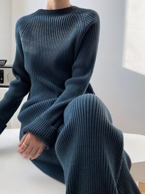 Elegant Casual Solid Boat Neck Long Sleeve Regular Knit Sweater Co-ords - Image 2