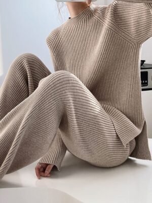 Elegant Casual Solid Boat Neck Long Sleeve Regular Knit Sweater Co-ords - Image 3