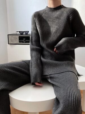 Elegant Casual Solid Boat Neck Long Sleeve Regular Knit Sweater Co-ords - Image 4