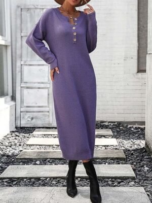 Elegant Casual Solid Crew Neck Long Sleeve Sweater Dress - Image 7