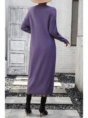 Elegant Casual Solid Crew Neck Long Sleeve Sweater Dress - Image 8