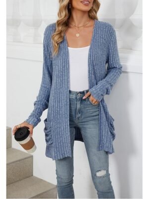 Elegant Casual Solid Open Front Long Sleeve Regular Knit Cardigan - Image 1