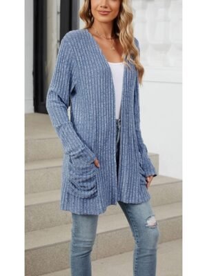 Elegant Casual Solid Open Front Long Sleeve Regular Knit Cardigan - Image 3