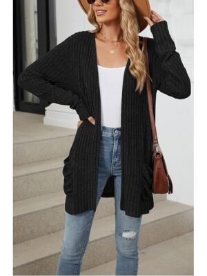 Elegant Casual Solid Open Front Long Sleeve Regular Knit Cardigan - Image 5