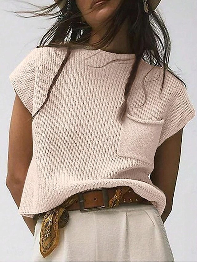 Elegant Casual Solid Turtleneck Short Sleeve Sweater Vest - Image 1