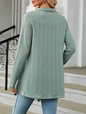 Elegant Casual Solid Waffle Open Front Asymmetric Long Sleeve Regular Cardigan - Image 2