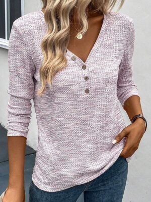 Elegant Casual V Neck Long Sleeve Regular Top - Image 1