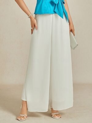 Elegant Classic Wide Leg Full Length Trousers - Image 15