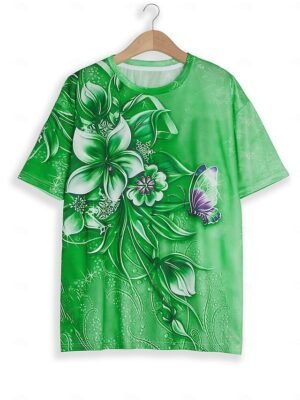 Elegant Comfort Fit 3D Butterfly Print Crew Neck Short Sleeve Fashion Top - Image 7