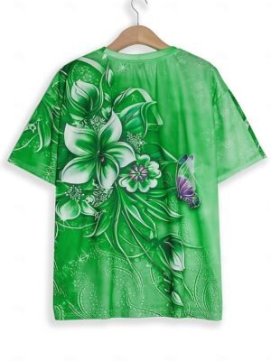 Elegant Comfort Fit 3D Butterfly Print Crew Neck Short Sleeve Fashion Top - Image 8