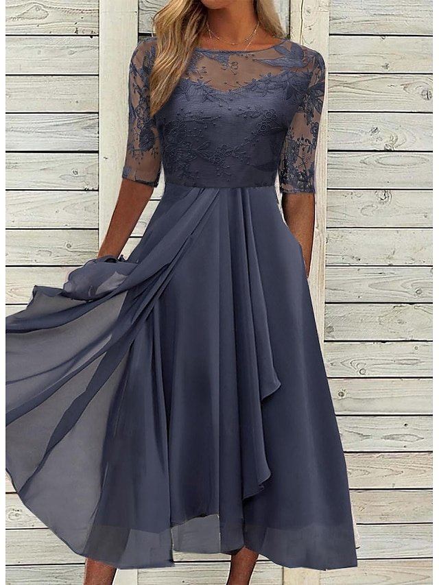 Elegant Comfy Plain V Neck Half Sleeve Midi Dress - Image 1