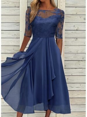 Elegant Comfy Plain V Neck Half Sleeve Midi Dress - Image 2