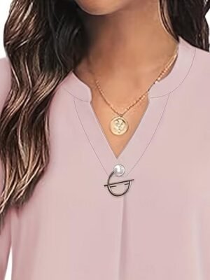 Elegant Dressy Solid Beaded Notched Neck Short Sleeve Blouse - Image 2