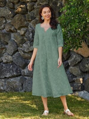 Elegant Empire Waist Floral V Neck Short Sleeve Midi Sundress - Image 17