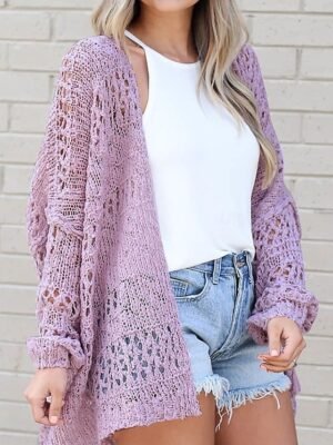 Elegant Fashion Loose Pure Colour Open Front Long Sleeve Regular Cardigan - Image 3
