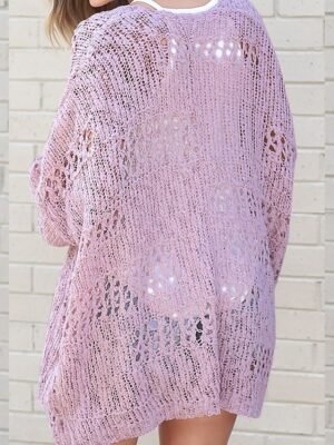 Elegant Fashion Loose Pure Colour Open Front Long Sleeve Regular Cardigan - Image 4