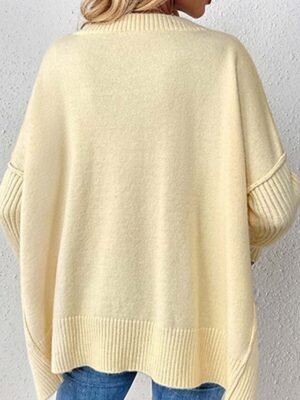 Elegant Fashion Loose Solid V Neck Long Sleeve Long Sweater - Image 2