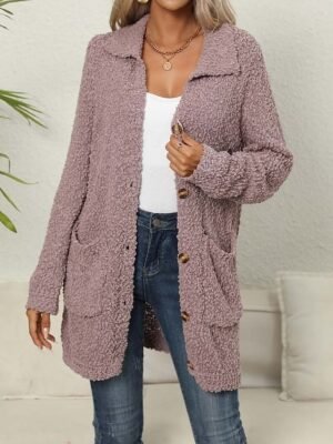 Elegant Fashion Open Front Knitted Long Sleeve Long Cardigan - Image 1