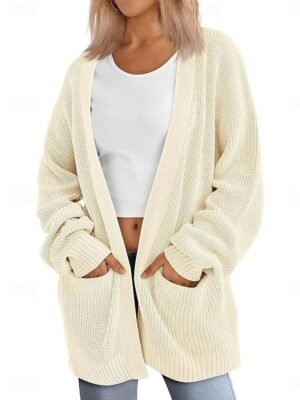 Elegant Fashion Pure Colour Open Front Long Sleeve Regular Knit Cardigan - Image 1