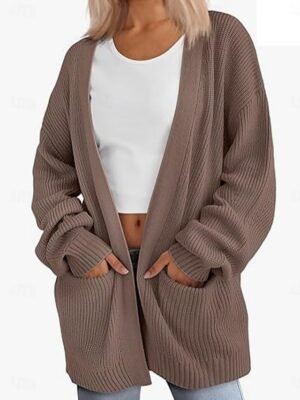 Elegant Fashion Pure Colour Open Front Long Sleeve Regular Knit Cardigan - Image 2