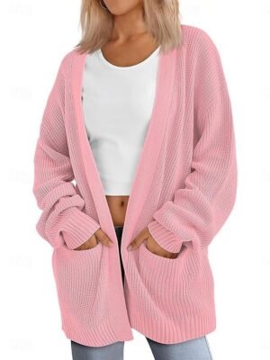Elegant Fashion Pure Colour Open Front Long Sleeve Regular Knit Cardigan - Image 3
