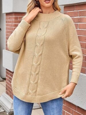 Elegant Fashion Solid Crew Neck Long Sleeve Long Knitted Top - Image 1