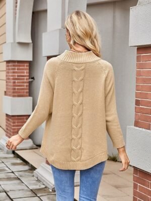 Elegant Fashion Solid Crew Neck Long Sleeve Long Knitted Top - Image 3