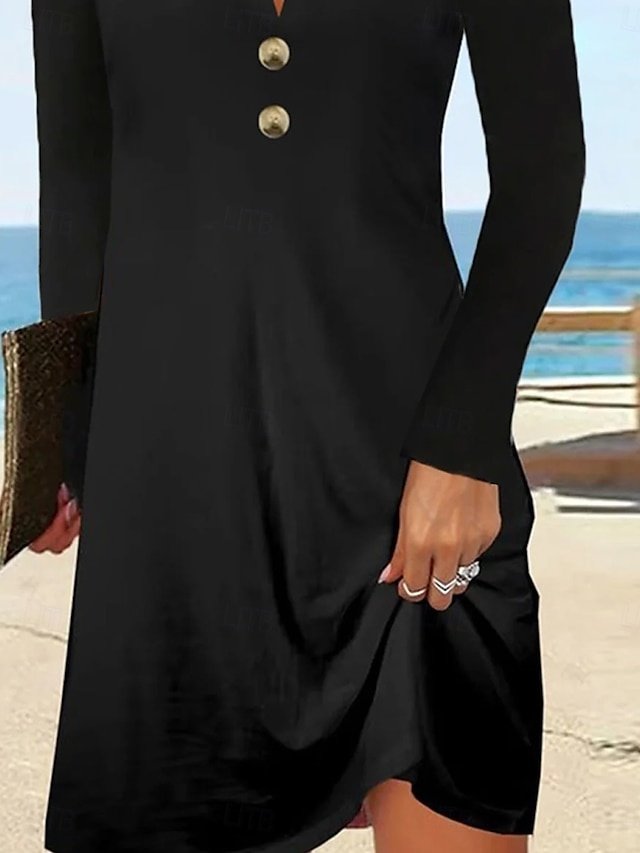Elegant Fitted Button V Neck Long Sleeve Mini Dress - Image 2