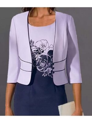 Elegant Formal Floral Crew Neck 3/4 Sleeve Knee Length Dress Set - Image 2