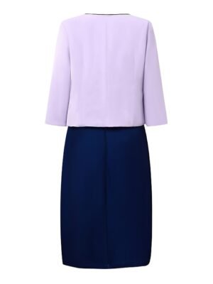 Elegant Formal Floral Crew Neck 3/4 Sleeve Knee Length Dress Set - Image 5