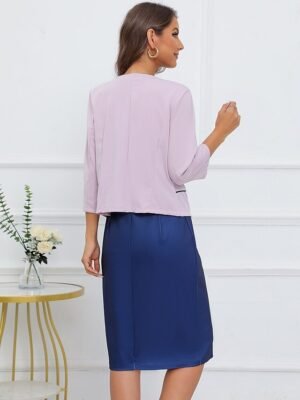 Elegant Formal Floral Crew Neck 3/4 Sleeve Knee Length Dress Set - Image 9