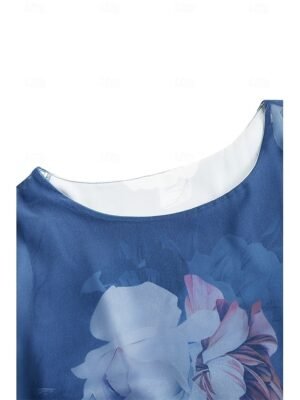 Elegant Formal Floral Print Crew Neck Sleeveless Midi Dress Set - Image 10