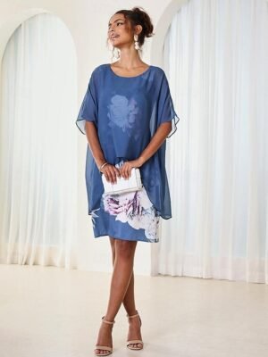 Elegant Formal Floral Print Crew Neck Sleeveless Midi Dress Set - Image 12