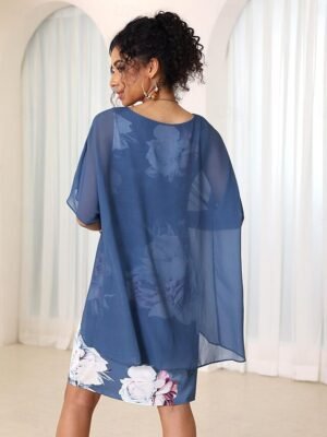 Elegant Formal Floral Print Crew Neck Sleeveless Midi Dress Set - Image 16