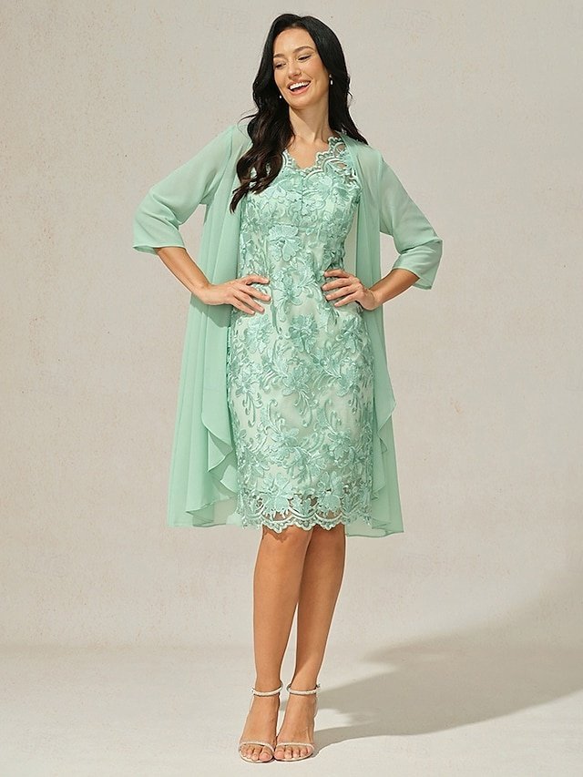 Elegant Formal Lace V Neck 3/4 Sleeve Mini Dress - Image 1