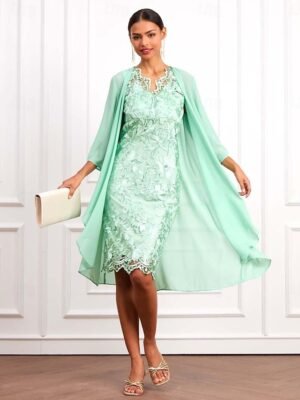 Elegant Formal Lace V Neck 3/4 Sleeve Mini Dress - Image 10