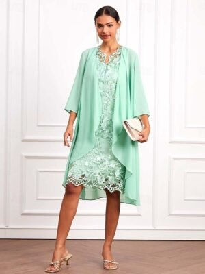 Elegant Formal Lace V Neck 3/4 Sleeve Mini Dress - Image 11