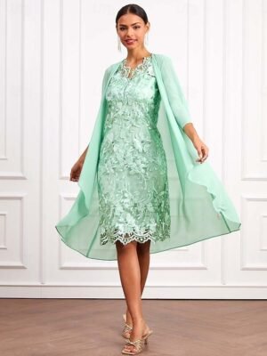 Elegant Formal Lace V Neck 3/4 Sleeve Mini Dress - Image 16
