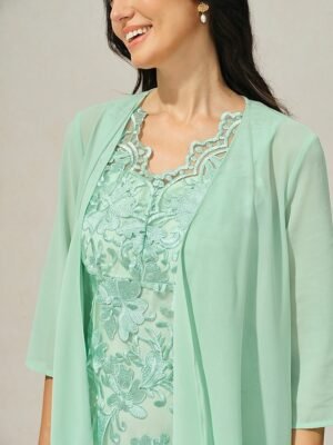Elegant Formal Lace V Neck 3/4 Sleeve Mini Dress - Image 5