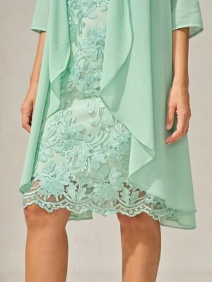 Elegant Formal Lace V Neck 3/4 Sleeve Mini Dress - Image 6