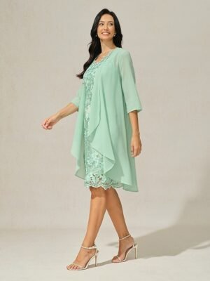Elegant Formal Lace V Neck 3/4 Sleeve Mini Dress - Image 8