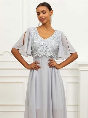 Elegant Formal Lace V Neck Flounce Sleeve Maxi Dress - Image 8