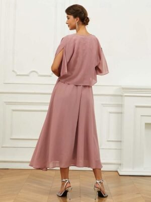 Elegant Formal Loose Lace V Neck Short Sleeve Midi Dress - Image 5